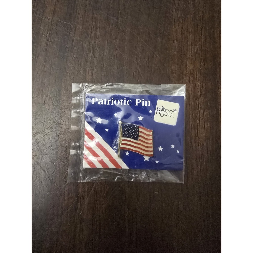 NWT Patriotic‎ Red White Blue Enamel USA Flag Gold Tone Push Pin
